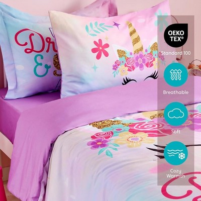 Purple Unicorn Microfiber Twin Bed in a Bag Set