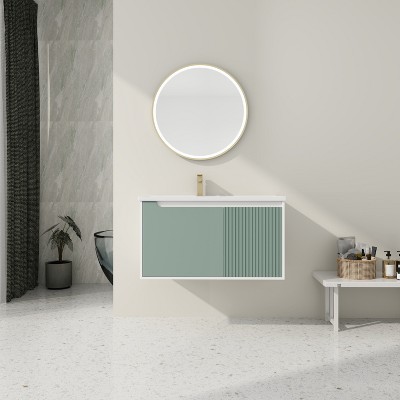 Vynxaria 36-Inch Wall-Mounted Bathroom Vanity with Ceramic Sink and Soft Close Door for Stylish Spaces