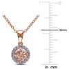 EVERLY JEWELRY | Rose Plated Sterling Silver Morganite and 1/10ct TDW Diamond Halo Necklace in Rose Silver - 2 of 4