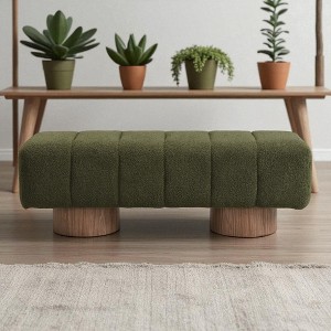 Upholstered Dining Bench with Boucle Fabric, No-Assembly Entryway or Bedroom Bench, 50" Long with Wood Legs, Accent Ottoman for Dining Room - 1 of 4