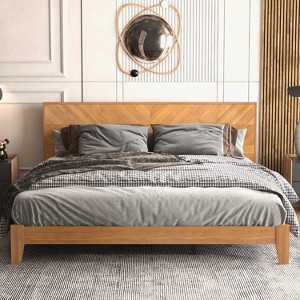 Galano Weiss Wood Frame Platform Bed With Headboard in Amber Walnut, Oslo Oak, Walnut - 1 of 4