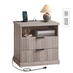 Nightstand with Charging Station - Bedside Table with 2 Drawers & Open Shelf, 2 AC Outlets & 2 USB Ports - 1 of 4