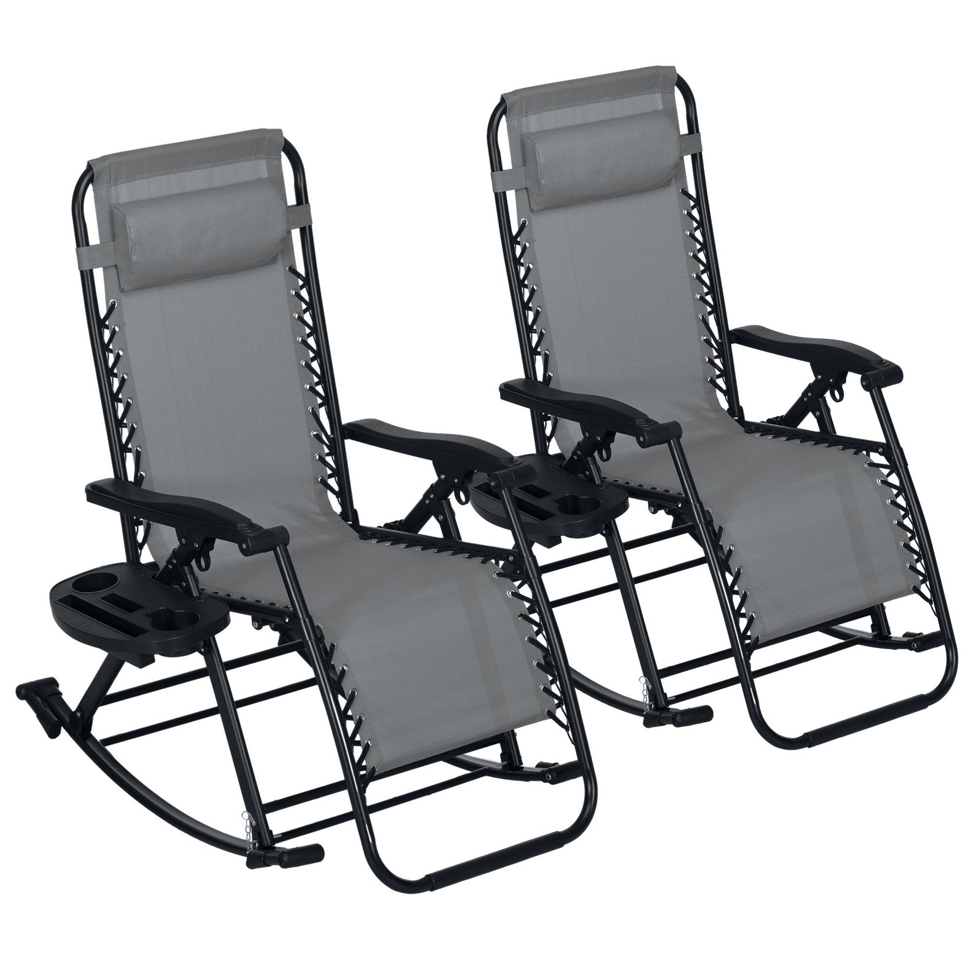 Aghana Digitals 2-Pack Zero Gravity Outdoor Rocking Chairs with Recline, Foldable Design, Pillow, Gray 56.70×27.60×38.60 in