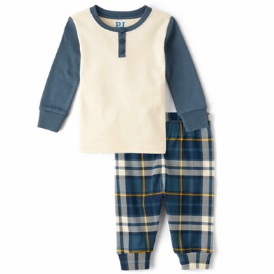 The Children's Place Toddler Boys Long Sleeve Plaid Snug Fit Cotton Henley Pajamas