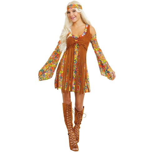  Patchwork Hippie Costume Women's Small : Clothing