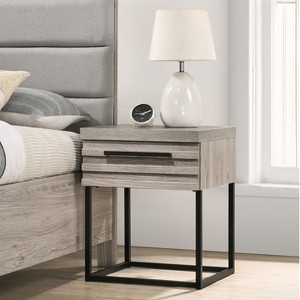 Gulches Alvear Contemporary Wood Nightstand with Metal Base Weathered Ash Gray, 17.8"W x 16.8"D x 22.25"H - 1 of 4