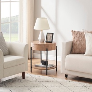 Round End Table, 2-Tier Side Table with Growth Rings Wood Design, Industrial Sofa Table with Drawer and Storage Space - 1 of 4