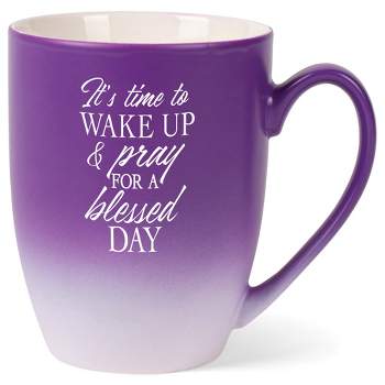 Elanze Designs It'S Time To Wake Up & Pray For A Blessed Day Two Toned Ombre Matte Purple and White 12 ounce Ceramic Stoneware Coffee Cup Mug