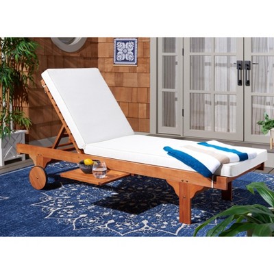 Transitional Newport Eucalyptus Chaise Lounge with Side Table, Natural Beige
