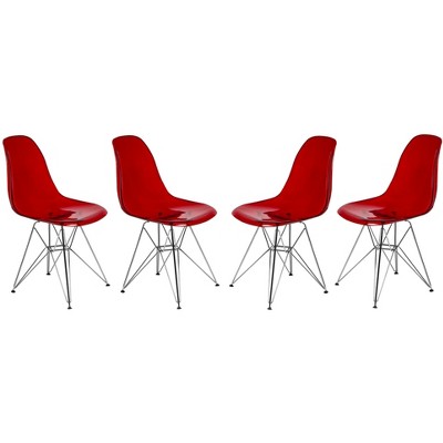 LeisureMod 5-Piece Dining Set 35" Round Dining Table in Black Iron - 4 ABS Plastic Side Chair in Chrome