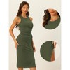 Allegra K Women's Ribbed Round Neck Cut Out Waist Side Slit Tank Sleeveless Maxi Dress - 2 of 4