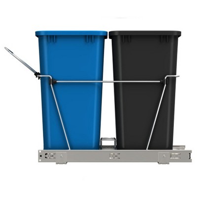 Double Pull-Out Waste Bin Containers with Red and Black Plastic Bins