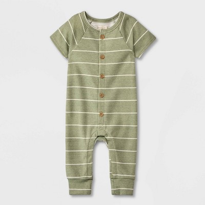 Image of Grayson Collective Baby Ribbed Striped Short Sleeve Bodysuit - Green 6-9M