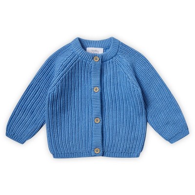 Stellou & Friends 100% Cotton Chunky Ribbed Knitted Cardigan for Boys & Girls Ages 0-6 Years - 0-3 Months / Sky Blue