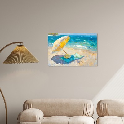 Morning Beach View Yellow and Blue Coastal Canvas Wall Art, 30" x 20"