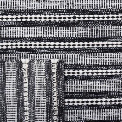 Black and Ivory 4' x 6' Handwoven Wool Stripe Rug