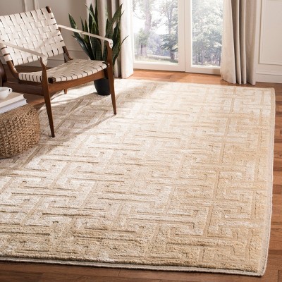 Ivory/Beige 8' x 10' Hand-Knotted Wool Geometric Rug