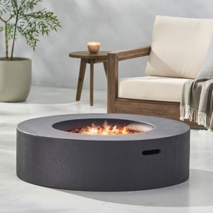VYNXARIA Lightweight Concrete Outdoor Circular Fire Pit, Dark Gray 50000 BTU (Tank Cover not Included) - 1 of 4