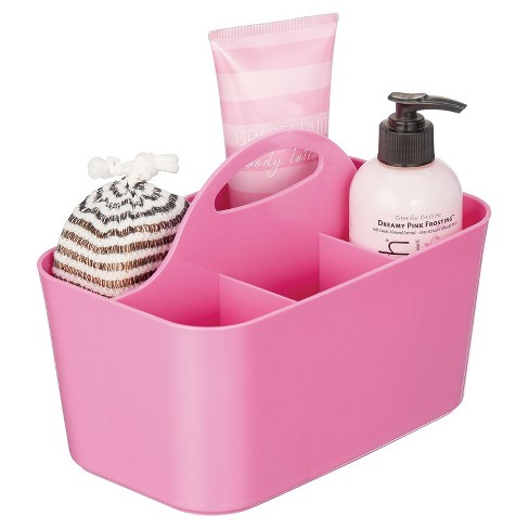 mDesign Plastic Shower Caddy Storage Organizer Basket with Handle, Rose Pink