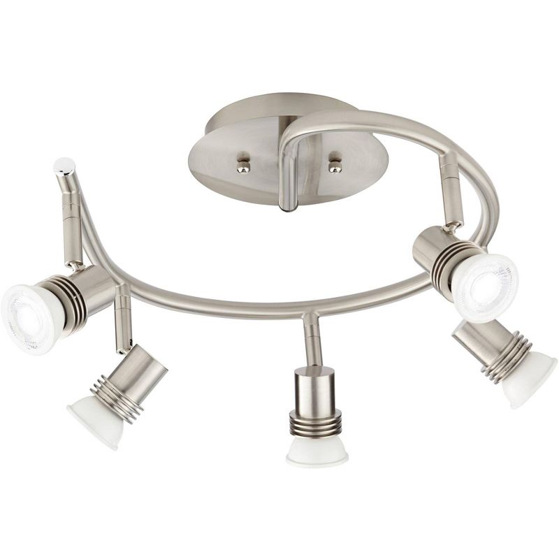 Pro Track 5-Head LED Ceiling Track Light Fixture Kit GU10 Directional Silver Brushed Nickel Finish Metal Industrial Spiral Kitchen 15 3/4" Wide, 1 of 9