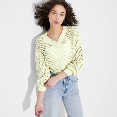 Women's V-Neck Open Work Pullover Sweater - Wild Fable™