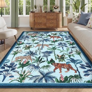 Washable Tiger Runner Rug for Kitchen Non-Slip Non-Shedding Animal Floral Long Carpet, Low Pile Botanical Floor Covering - 1 of 4