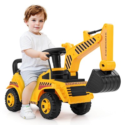 Safstar Kids Ride on Excavator with Adjustable Shovel Anti-Tipping Block Engine Sound