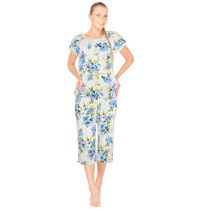 JEFFRICO Pajamas For Women Capri Set Sleepwear Soft Pajamas Short Sleeve Pajama Sleepshirt With Capri Pants - 1 of 4