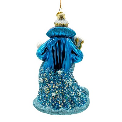 Bellissimo Blue and Silver Glass Santa Ornament