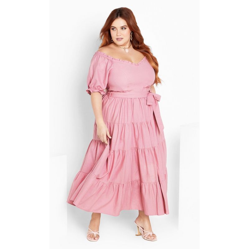 Women's Plus Size Puff Sleeve Maxi Dress - blush | CITY CHIC, 1 of 6