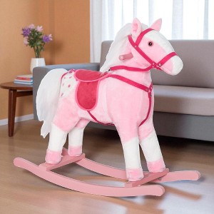 Mshliw Plush Rocking Horse Ride-On Toy, Toddler Animal Rocker with Saddle, Wooden Base, Realistic Sounds, Gift for Kids 3+, Halloween gift - 1 of 4