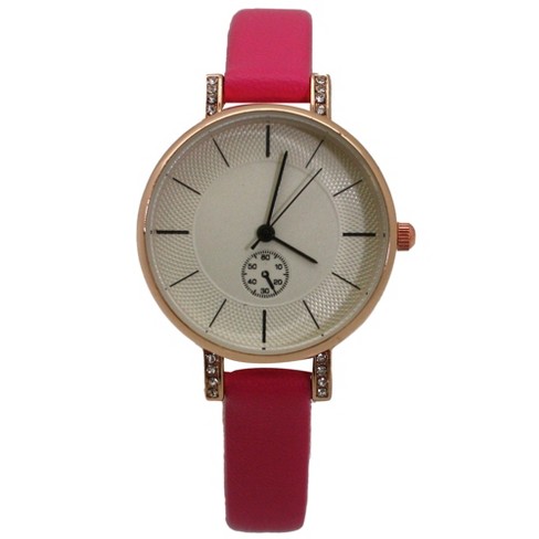 Hot Pink Faux Leather Small Face Chronograph Women Watch Target