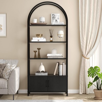 Arched Bookshelf, Bookcase with Doors Storage, 71.5 Inches Tall Industrial Book Shelf