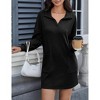 BLUEMING Womens Long Sleeve Dress Loose Button Front Lapel Collared Ribbed Knit Mini Dresses with Pockets - 3 of 4