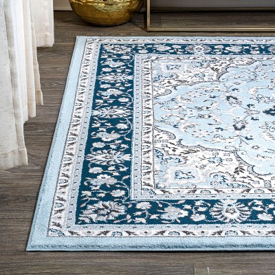 Reversible Blue/Navy Synthetic Rectangular Area Rug