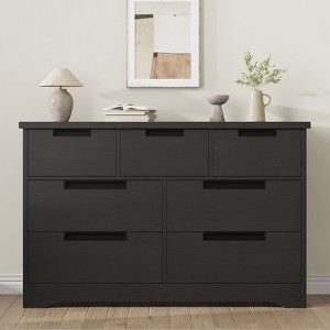 7 Drawer Dresser for Bedroom, Black 7 Chest of Drawers with Embedded Handles, Wooden Dresser Organizer Tv Stand for Living Room Nursery Hallway - 1 of 4