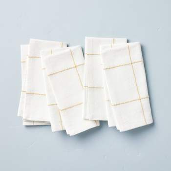 4pk Stitched Grid Lines Cloth Napkins Gold/Cream - Hearth & Hand™ with Magnolia