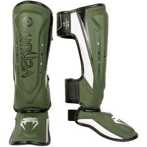 Venum Elite Evo Protective Shin Instep Guards - Khaki/Silver - 1 of 2