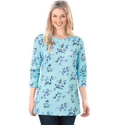 Woman Within Women's Plus Size Perfect Printed Long-Sleeve Crewneck Tee