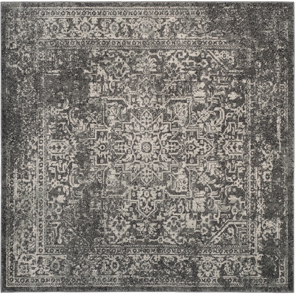 9'x9' Square Hestia Burst Loomed Area Rug Gray/Ivory Square - Safavieh