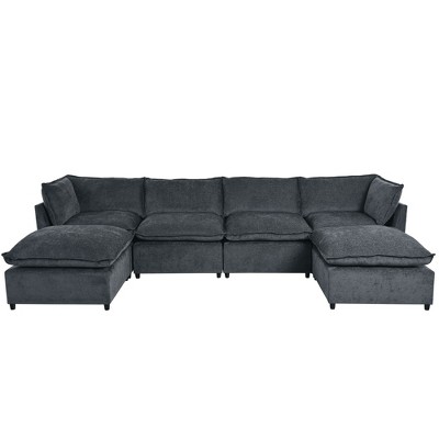 NicBex Modern 136.2" Sectional Sofa Modular U Shape Sofa Couch with 2 Removable Ottomans for Living Room Apartment