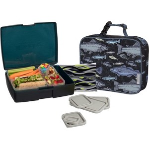 Bentology Lunch Bag and Box Set for Kids - Boys Insulated Lunchbox Tote, Bento Box, 5 Containers and Ice Pack - 9 Pieces - Fish- Kids, Boys & Girls - 1 of 4