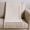 HomeRoots 50" X 67" Cream And Sand Cotton Blend Woven Plaid Throw Blanket with Fringe - 2 of 4