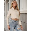 Allegra K Women's Turn Down Frayed Button Down Washed Cropped Denim Jacket - 3 of 4