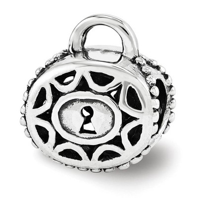 Black Bow Jewelry Filigree Padlock Bead Charm in Antiqued Sterling Silver