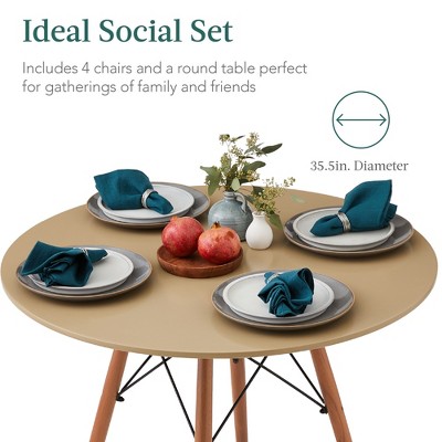 Beige and Walnut Mid-Century Modern 5-Piece Dining Set