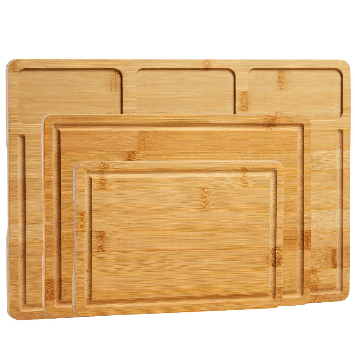 Bamboo Cutting Board Set - 3 Cutting Boards,Maximum Cutting Board with Compartments,Carving Board Turkey with Inner Handles and Juice Grooves