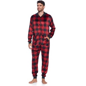 Ashford & Brooks Men's Adult Mink Fleece Hooded One-Piece Union Suit Pajamas - 1 of 4