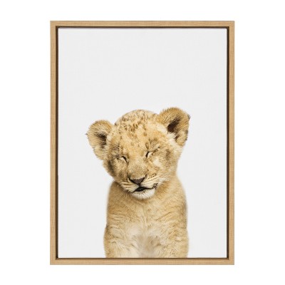 Natural Framed Sleepy Lion Canvas for Nursery