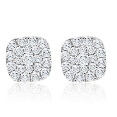 Pompeii3 1Ct TW Round Diamond Cushion Halo Studs 10k Yellow Gold Lab Created Earrings